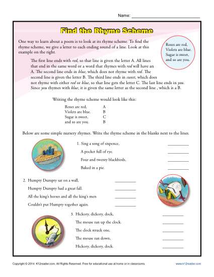 Find the Rhyme Scheme Poetry Activity