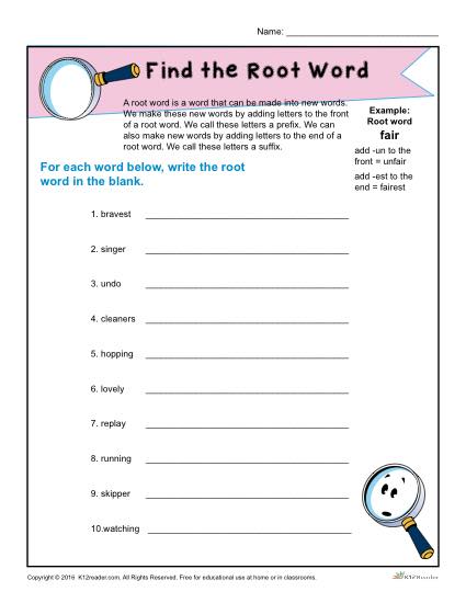 Find the Root Word Printable Worksheet