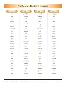 Fry Instant Word List 8th hundred
