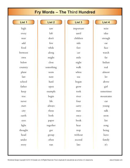 Sight Words List - Free, Printable Fry Word List - Third 100