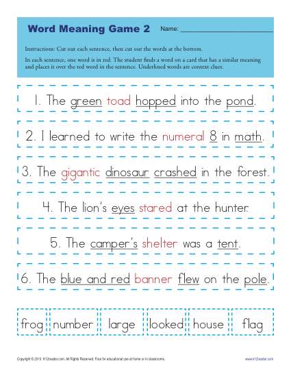 Printable Word Meaning Game