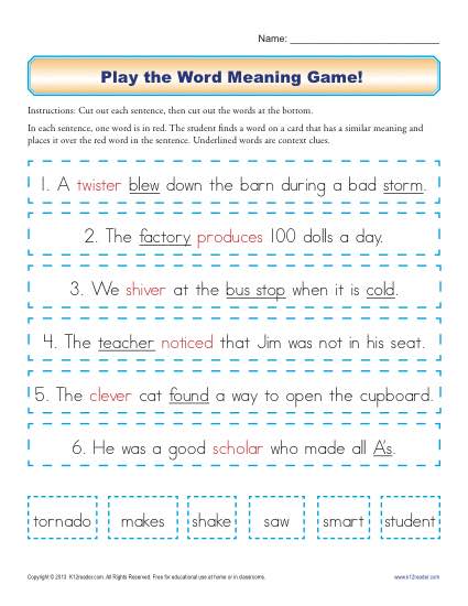 Printable Word Meaning Game!