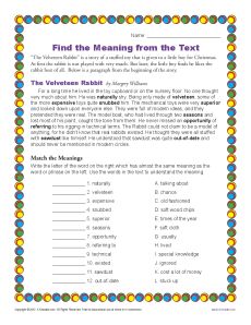 Finding the Meaning from the Text - Context Clues Activity
