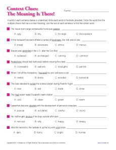 Context Clues Activity - The Meaning Is There!