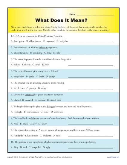 Middle School Context Clues Worksheet - What Does it Mean?