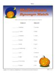 Halloween Worksheet Activity - Synonym Match