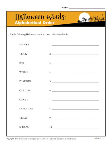 Halloween Alphabet Worksheet Activity - Alphabetize the words