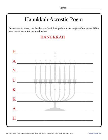 Hanukkah Acrostic Poem Activity