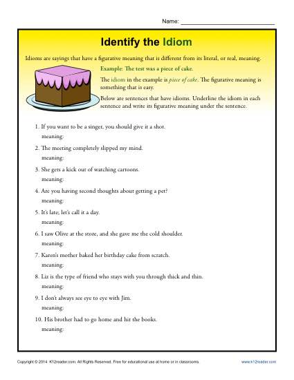 Identify the Idiom - Worksheet Practice Activity