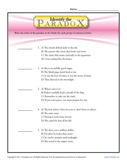 Identify the Paradox - Free, Printable Worksheet Lesson Activity