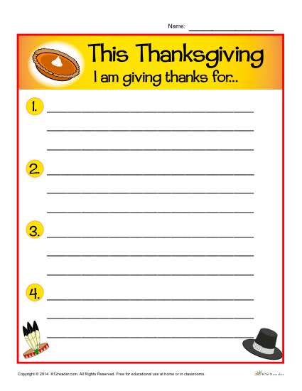 I am Thankful Kindergarten Writing Prompt for Thanksgiving