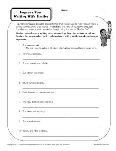 Writing Worksheet - Similes