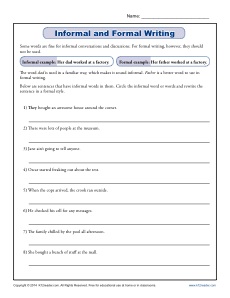 Informal and Formal Writing Worksheet Practice Activity