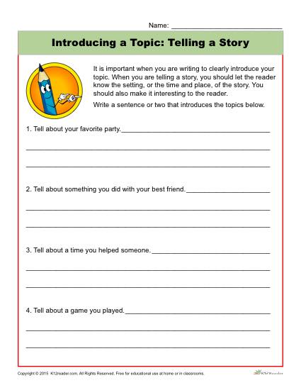 Writing Introductions Worksheet - Introducing a Topic: Telling a Story