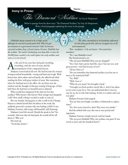 Irony in Prose - Worksheet Practice Activity