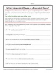 Independent Clause or Dependent Clause Worksheet Activity