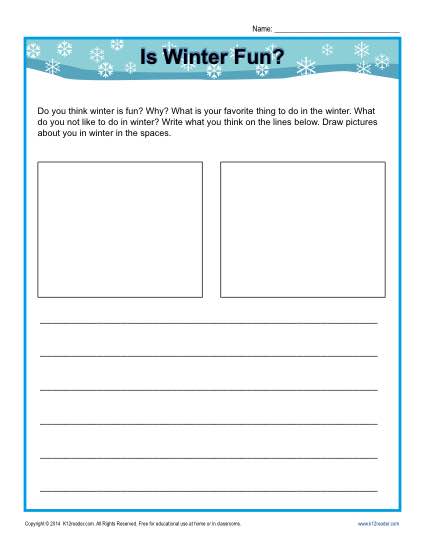 Free printable Kindergarten writing prompt - Is Winter Fun?