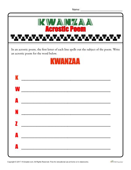Kwanzaa Acrostic Poem Activity
