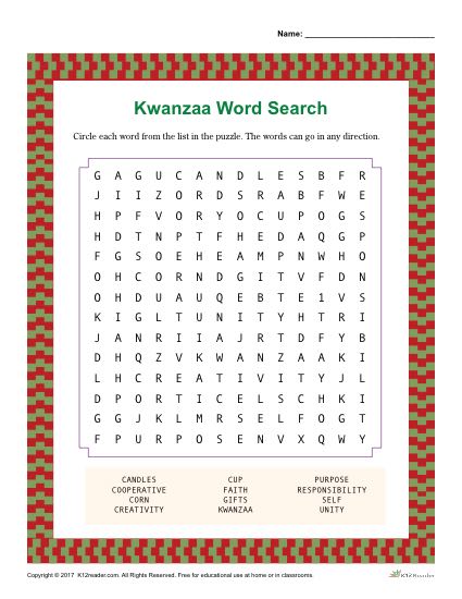 Kwanzaa Word Search Activity
