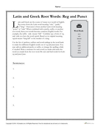 Latin and Greek Root Words - Reg and Punct