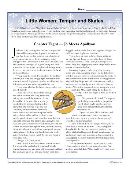 Little Women Classic Literature Worksheet Activities: Temper and Skates