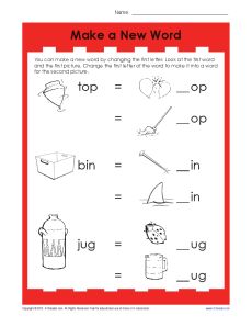 Make a New Word - Vowel Worksheet Activity for Kids