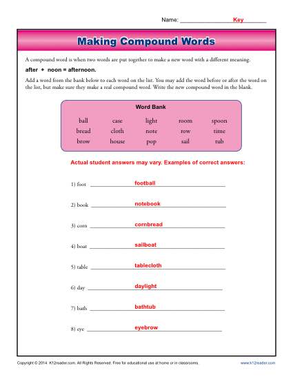 Making Compound Words Worksheet Practice Activity for Students