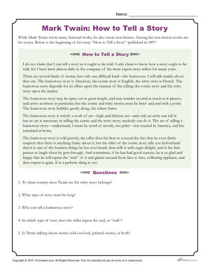 How to Tell a Story - Mark Twain Reading Activity