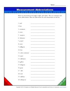 Measurement Abbreviations - Worksheet Practice Activity for Students
