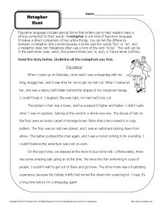 Metaphor Worksheet Practice Activity - Hunt for the Metaphors