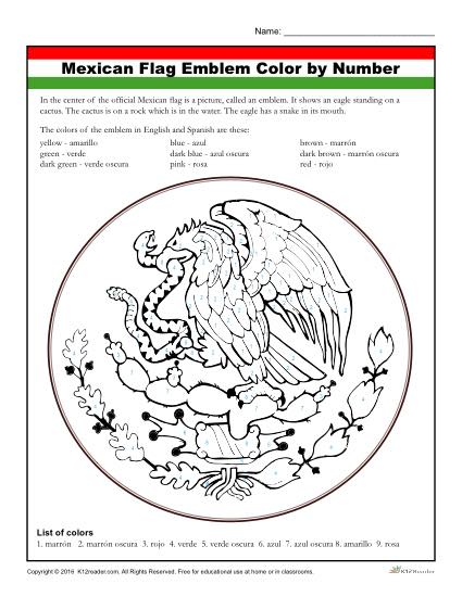 Mexican Flag Emblem -Color by Number Activity