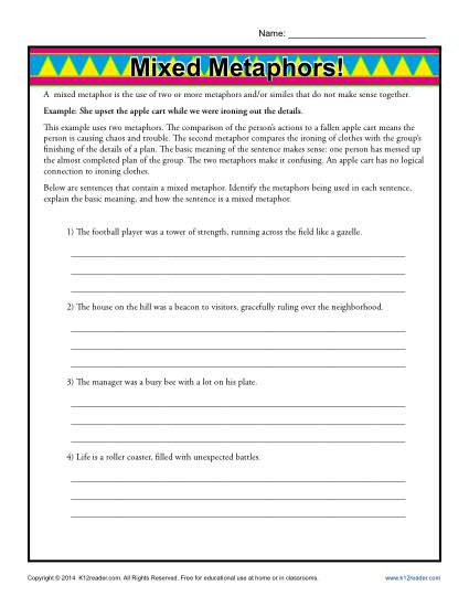 Mixed Metaphors - Free, Printable Worksheet Lesson Activity