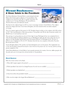 Mount Rushmore Reading Comprehension Activity