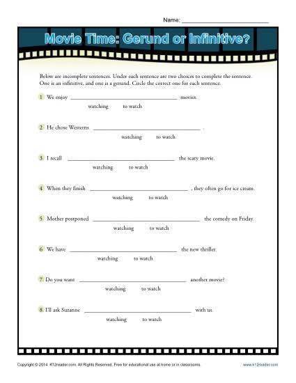 Worksheet Activity - Movie Time: Gerund or Infinitive