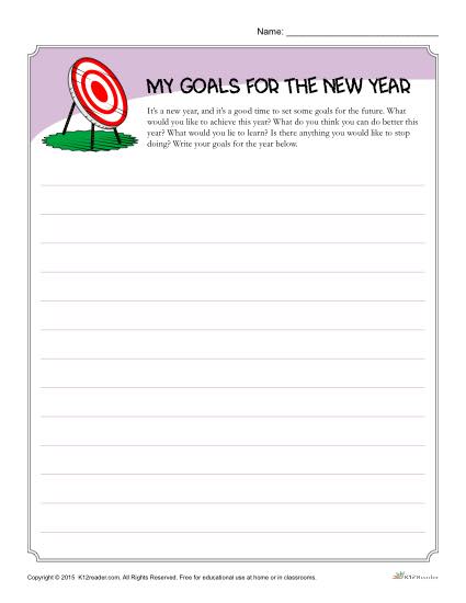 My goals for the new year Worksheet Activity
