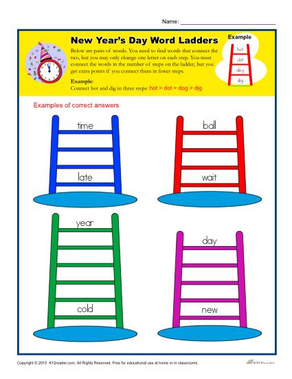 New Year's Day Worksheet Activity - Word Ladders!