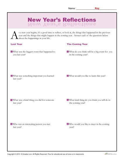New Year's Reflections Worksheet
