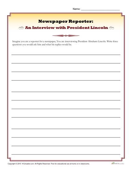 Free Printable Abraham Lincoln Activity - Interview the President!
