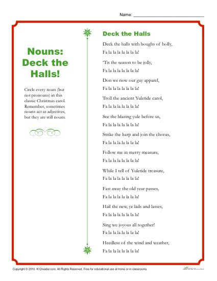 Deck the Halls - Christmas Noun Activity