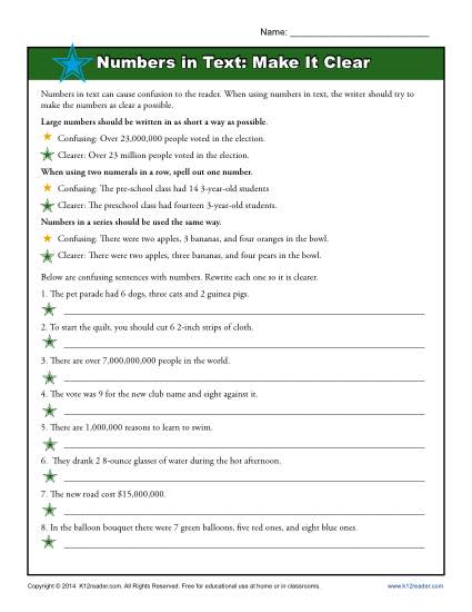 Numbers in Text Worksheet Activity for Students
