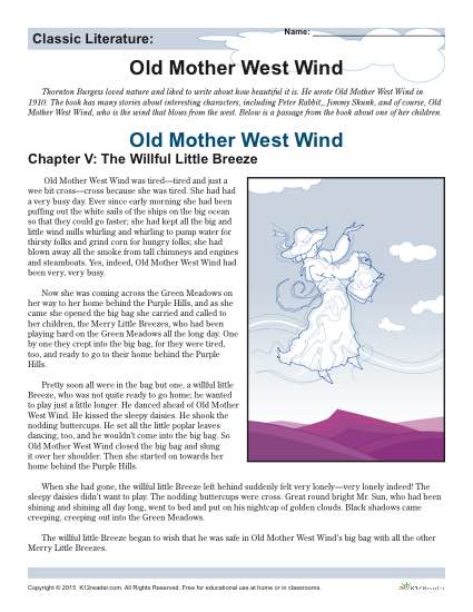 Old Mother West Wind - Printable Reading Comprehension Set