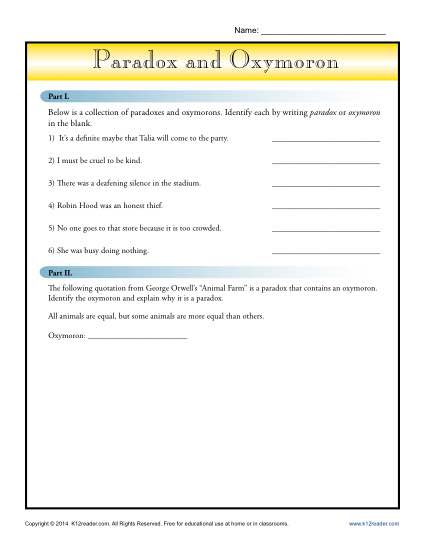 Paradox and Oxymoron - Printable Lesson Activty