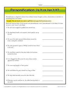 Personification Worksheet Lesson Activity - Is it or Isn't it?