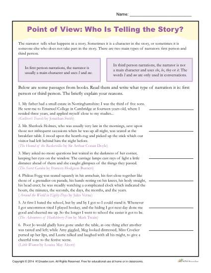 Printable Point of View Worksheet - Who is Telling the Story?