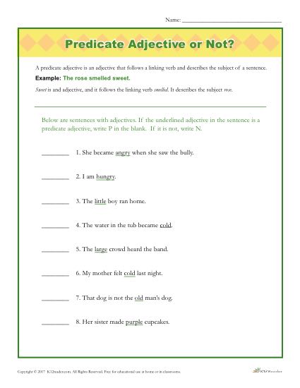 Predicate Adjective or Not? | Grammar Worksheets