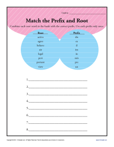 Match the Prefix and Root Worksheet Activity