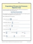 Prepositional Phrases Worksheet Activity - Objective Case