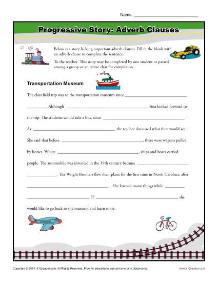 Progressive Story Adverb Clauses Worksheet