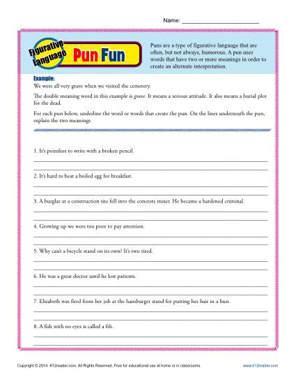 Pun Fun - Practice Worksheet Activity
