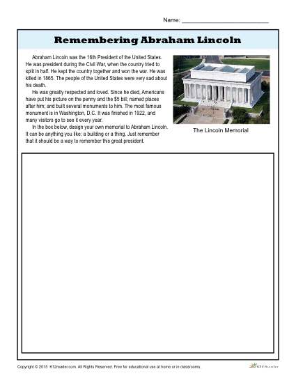 Remembering Abraham Lincoln - Memorial Writing Prompt Activity